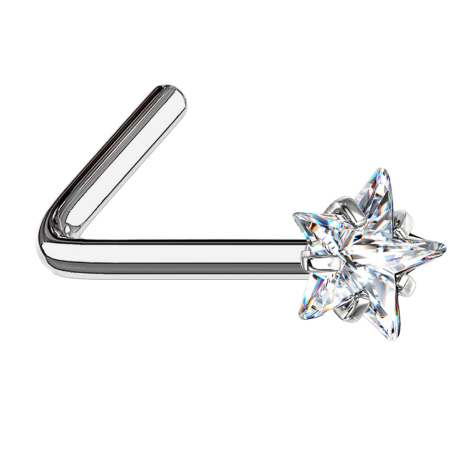 Angled nose stud, silver, crystal star set in silver
