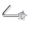 Angled nose stud, silver, crystal star set in silver