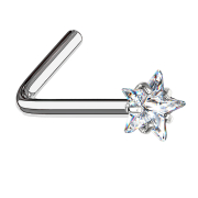 Angled nose stud, silver, crystal star set in silver
