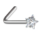 Angled nose stud, silver, crystal star set in silver