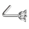 Angled nose stud, silver, triangular crystal set in silver