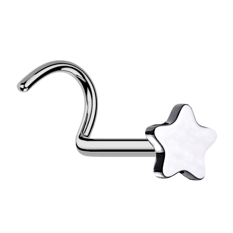 Threadless nose stud, curved, silver, star, silver