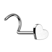 Threadless nose stud, curved, silver, heart, silver