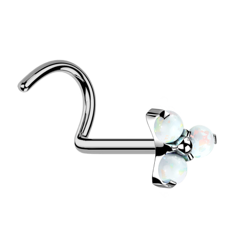 Boucle doreille sans tige courbée argent triangle trois opales blanches