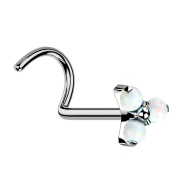 Threadless Nasenstecker gebogen silber Dreieck drei Opale...