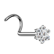 Orecchino a bottone senza filetto, curvo, argento, fiore,...