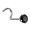Nose stud, curved, silver, round crystal, black setting