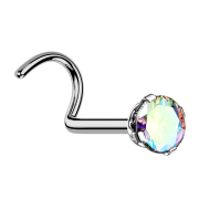 Orecchino a bottone ricurvo in argento con cristallo...