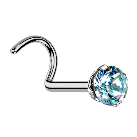 Orecchino a bottone curvo in argento con cristallo rotondo acquamarina incastonato