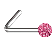 Clous de nez coudés argent boule de cristal rose