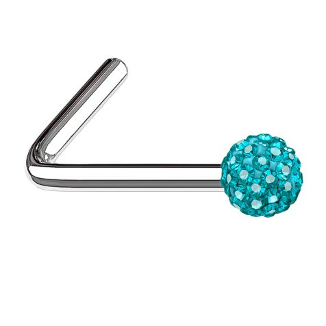 Clous de nez coudés argent boule de cristal aqua
