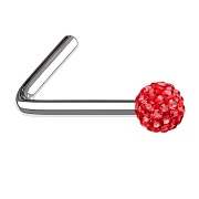 Clous de nez coudés argent Boule de cristal rouge