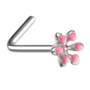 Nasenstecker gewinkelt silber emaille Blume pink
