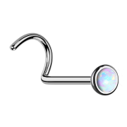 Nose stud, curved, silver, half sphere with white opal