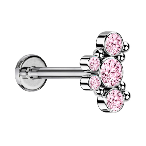 Micro labret internal thread silver six balls five crystals pink