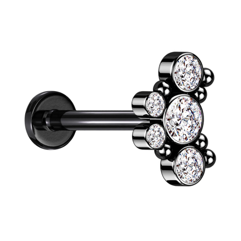 Micro labret internal thread black six balls five crystals silver