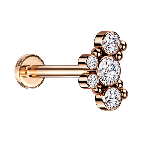 Micro labret inner thread rose gold six balls five crystals silver