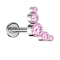 Micro labret filo interno argento cinque cristalli rosa