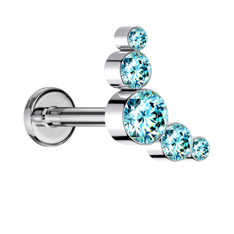 Micro labret filo interno argento cinque cristalli aqua