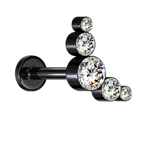 Micro Labret Innengewinde schwarz fünf Kristalle silber