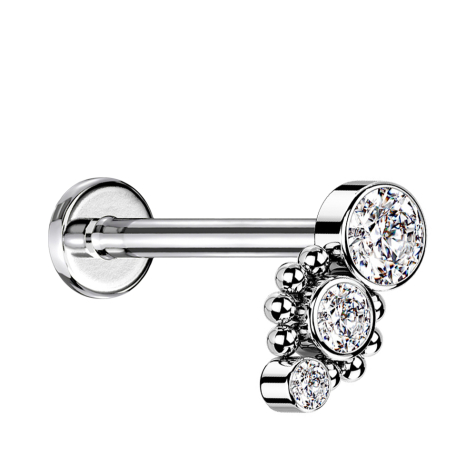Micro labret filo interno argento otto sfere tre cristalli argento