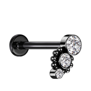 Micro labret filo interno nero otto sfere tre cristalli...