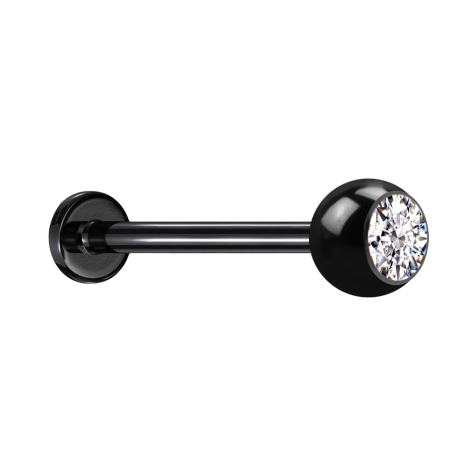 Micro Threadless Labret noir avec boule de cristal argenté