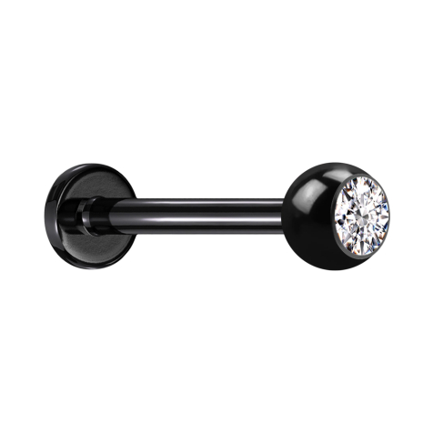 Micro Threadless Labret noir avec boule de cristal argenté