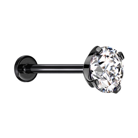 Labret Micro Threadless noir avec cristal serti dargent