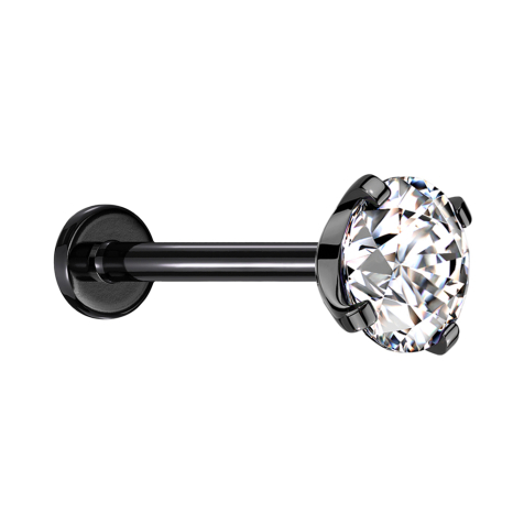 Labret Micro Threadless noir avec cristal serti dargent