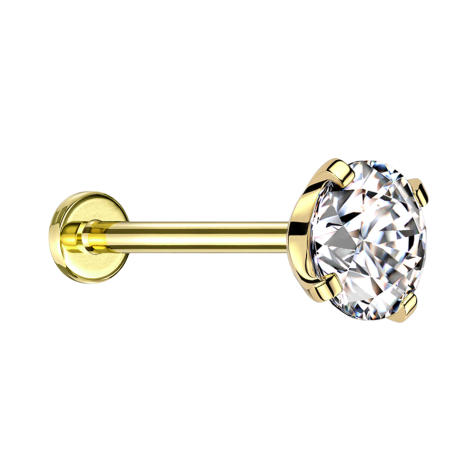 Micro Threadless Labret doré avec cristal serti dargent