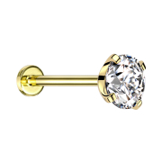 Micro Threadless Labret doré avec cristal serti...