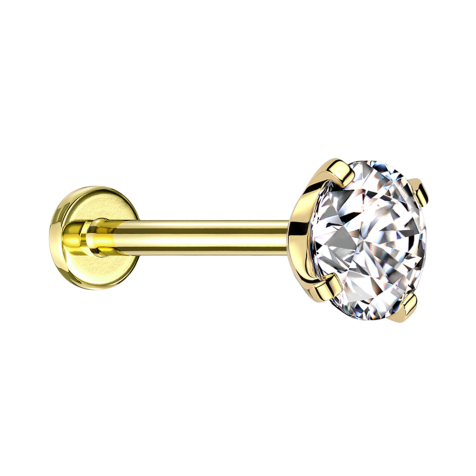 Micro threadless labret gold-plated with silver-set crystal