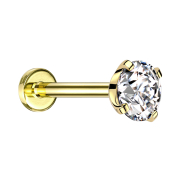 Micro threadless labret gold-plated with silver-set crystal