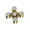 Dermal anchor, gold-plated, square, eight balls, five crystals, silver
