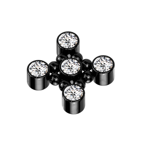 Dermal Anchor black Square eight balls five crystals silver