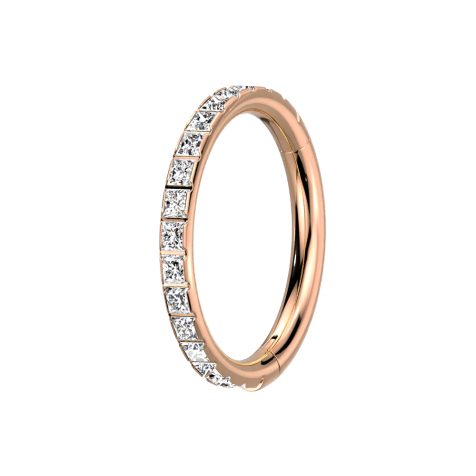 Bague micro segment pliable en or rose avec cristaux carrés argentés sur les côtés