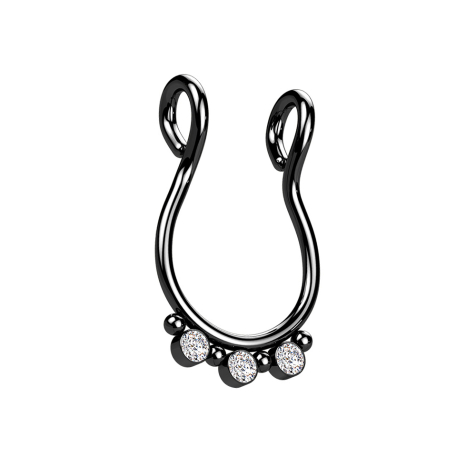 Faux septum noir quatre boules trois cristaux argentés