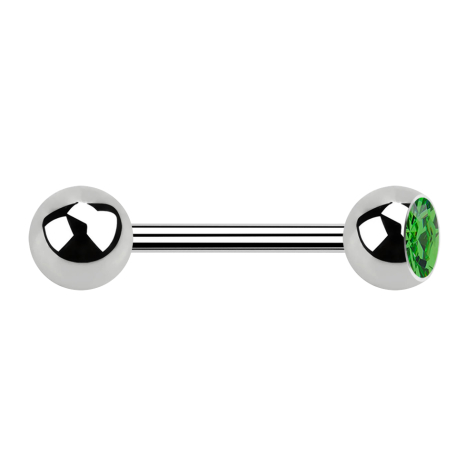 Barbell silver with ball and ball crystal green