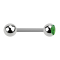 Barbell silver with ball and ball crystal green