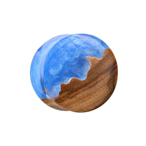 Flared Plug Océan et Terre époxy bleu en bois dolivier