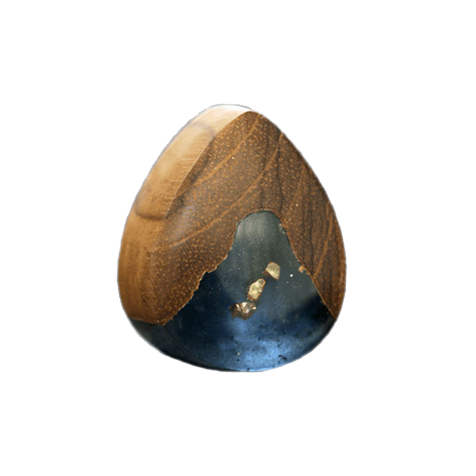 Flared plug drop metal flakes epoxy brown teak wood