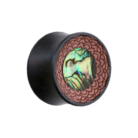 Flared Plug Gravé avec Abalone en bois de Tamarin