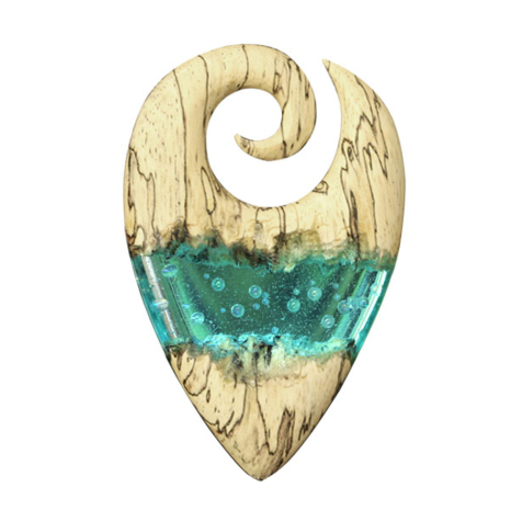 Ear weight spiral ocean epoxy auqa made of tamarind wood