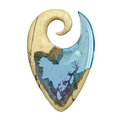 Orecchio peso spirale medusa epossidica auqa in legno dulivo