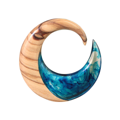 Poids doreille spirale coloration bleue époxy transparent en bois de tamarin