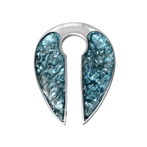 Ear weight keyhole silver ice drop epoxy aqua