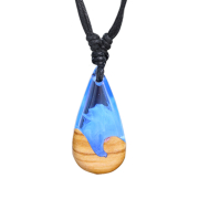 Necklace black pendant drop wave epoxy blue made of olive...
