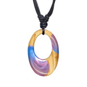 Necklace black pendant oval two-tone epoxy blue and pink...