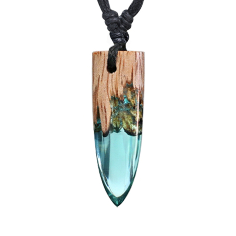 Collana nera con ciondolo a cartuccia grotta epossidica blu in legno di tamarindo